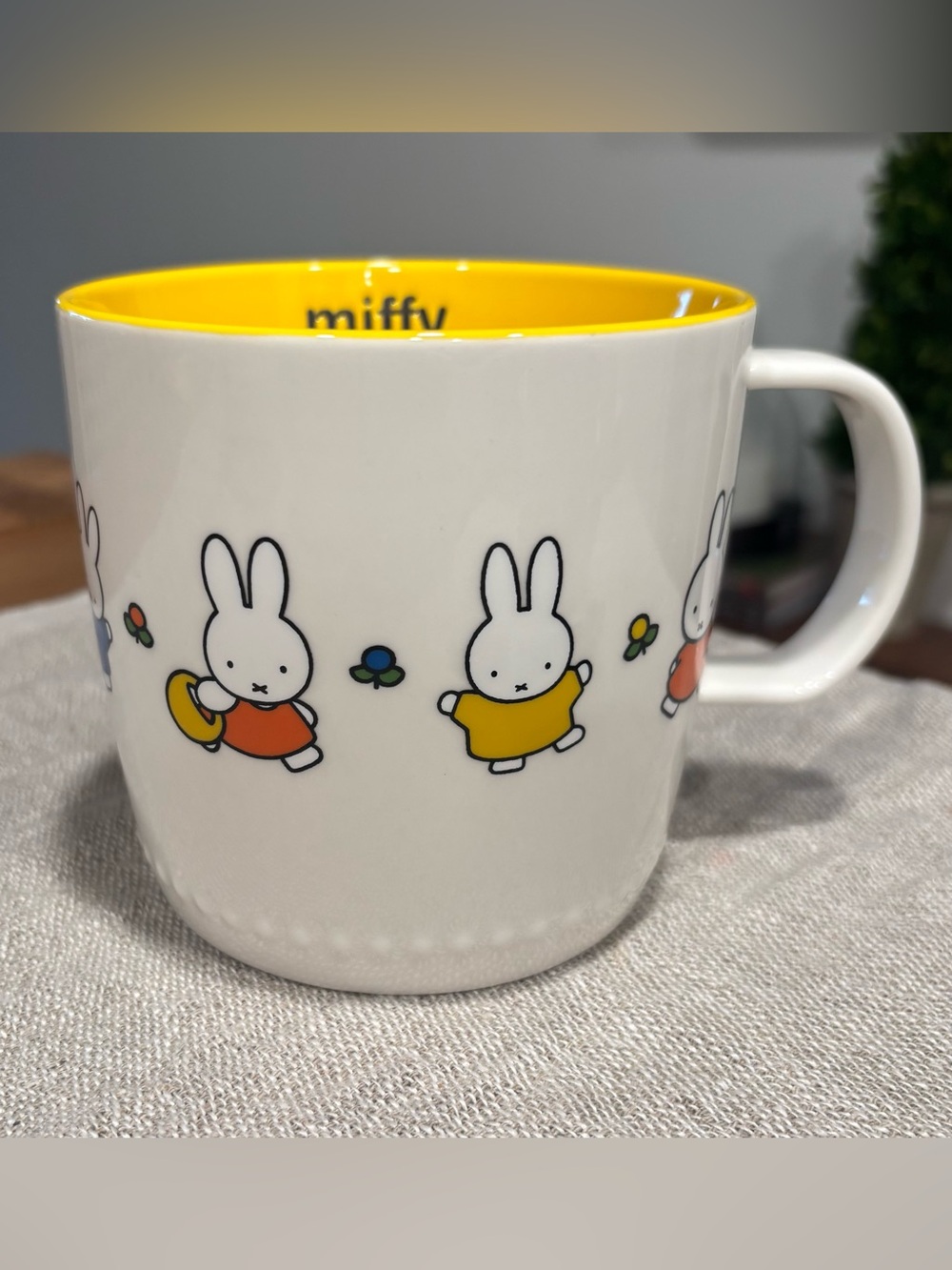 miffy White Ceramic Mug with Yellow Interior and Colorful Characters